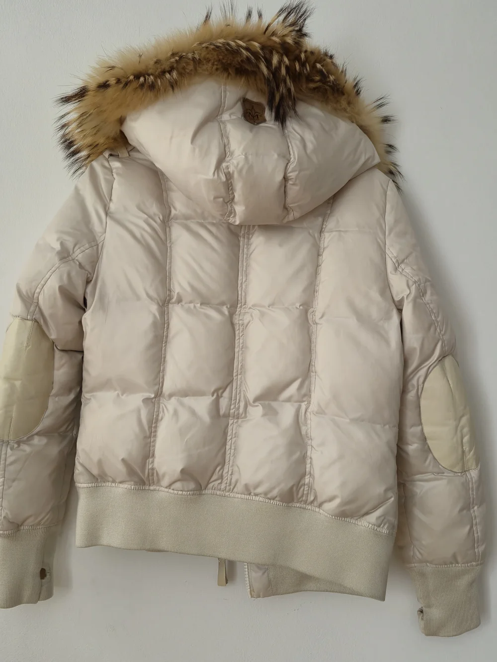 Mackage Ivory Down Puffer Bomber Jacket Fur Trim Leather Accents - Picture 7 of 16